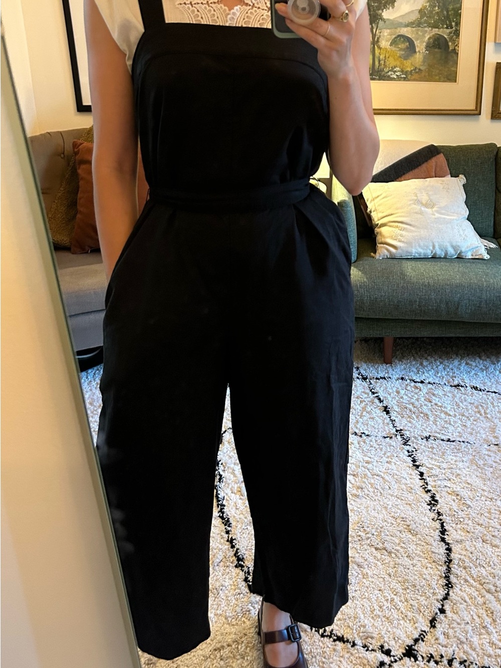 Uniqlo Black Wide-Leg Linen Blend Jumpsuit